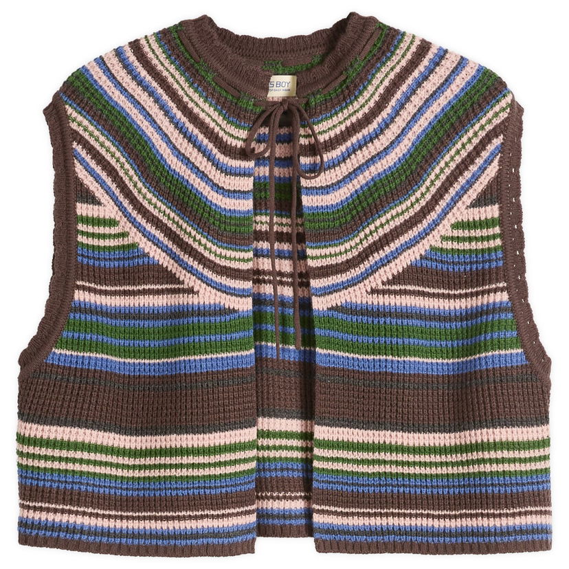 Väst BEAMS Beams Boy Multi Stripe Knit Vest Brun | 1305-0149-126-28