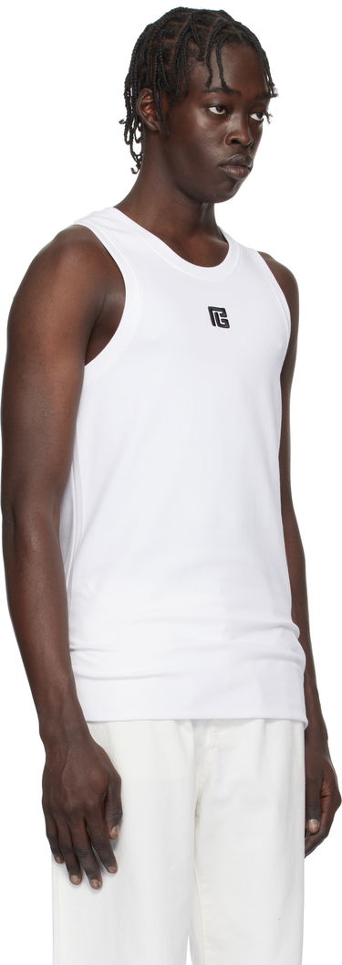 Linne Balmain Embroidered Logo Tank Top Vit | EH1EB003BC87, 1