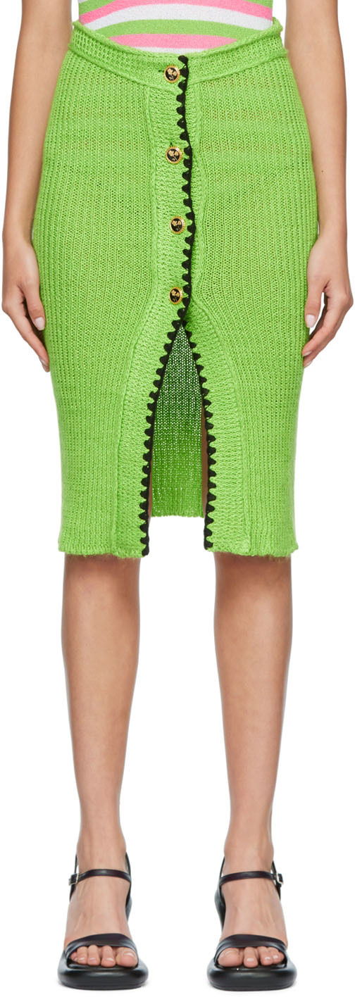 Kjol CORMIO Knit Midi Skirt With Front Slit Grön | LAURA SKIRT