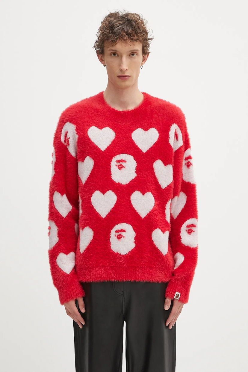 Sweater BAPE A Bathing Ape I Love Bape Monogram Fuzzy Sweater Röd | 1K80220006
