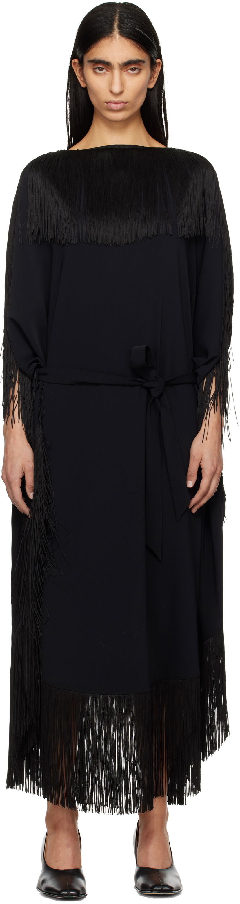 Klä Maison Margiela MM6 Maison Margiela Fluid Fringe Midi Dress Svart | S52DD0061 S37977