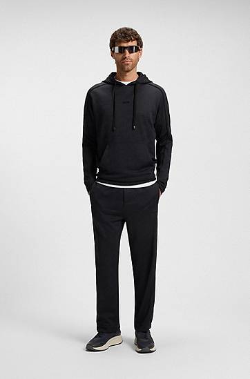 Sweatshirt BOSS Regular-fit Hoodie with Quilted Jacquard, Drawstring, and Kangaroo Pocket Svart | 50549721, 1