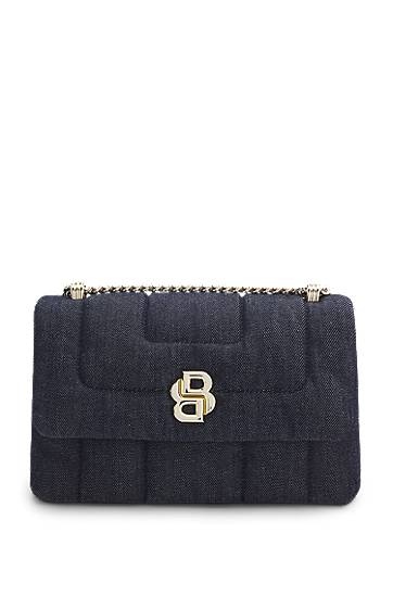 Axelväska BOSS Balenciaga Quilted Denim Shoulder Bag with Double B Monogram Blå | 50542064