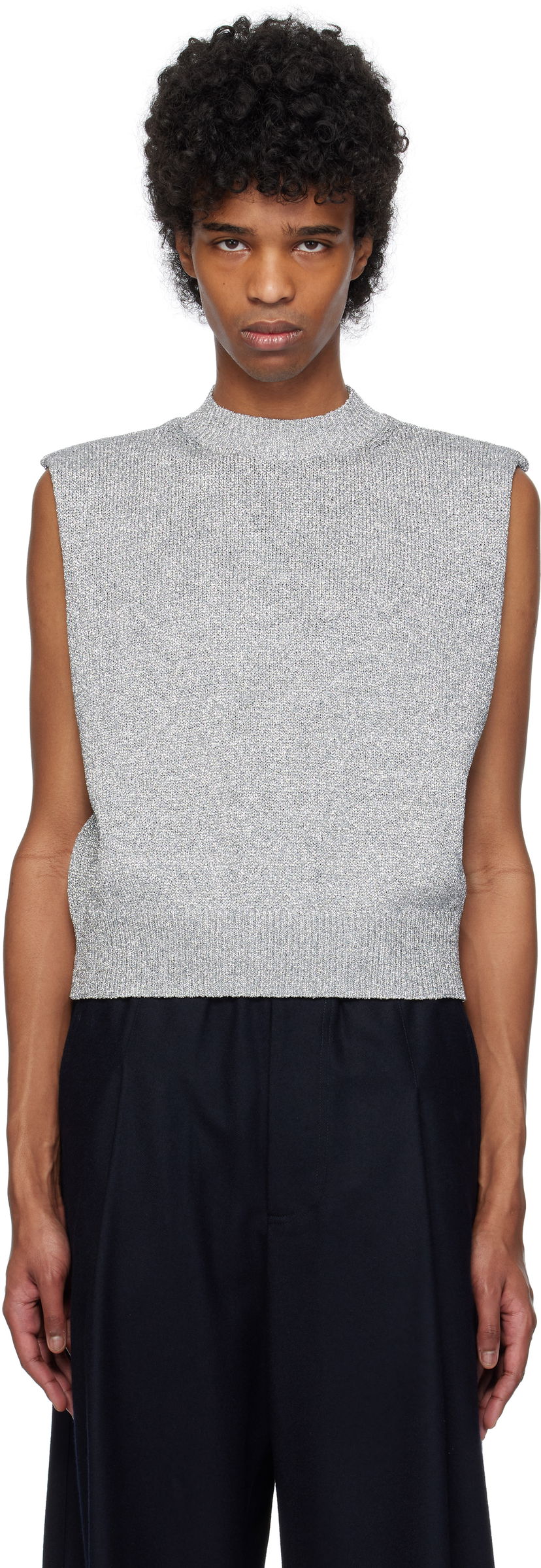 Sweater Dries Van Noten Dries Van Noten Metallic Knit Vest Grå | 251-021222-1706