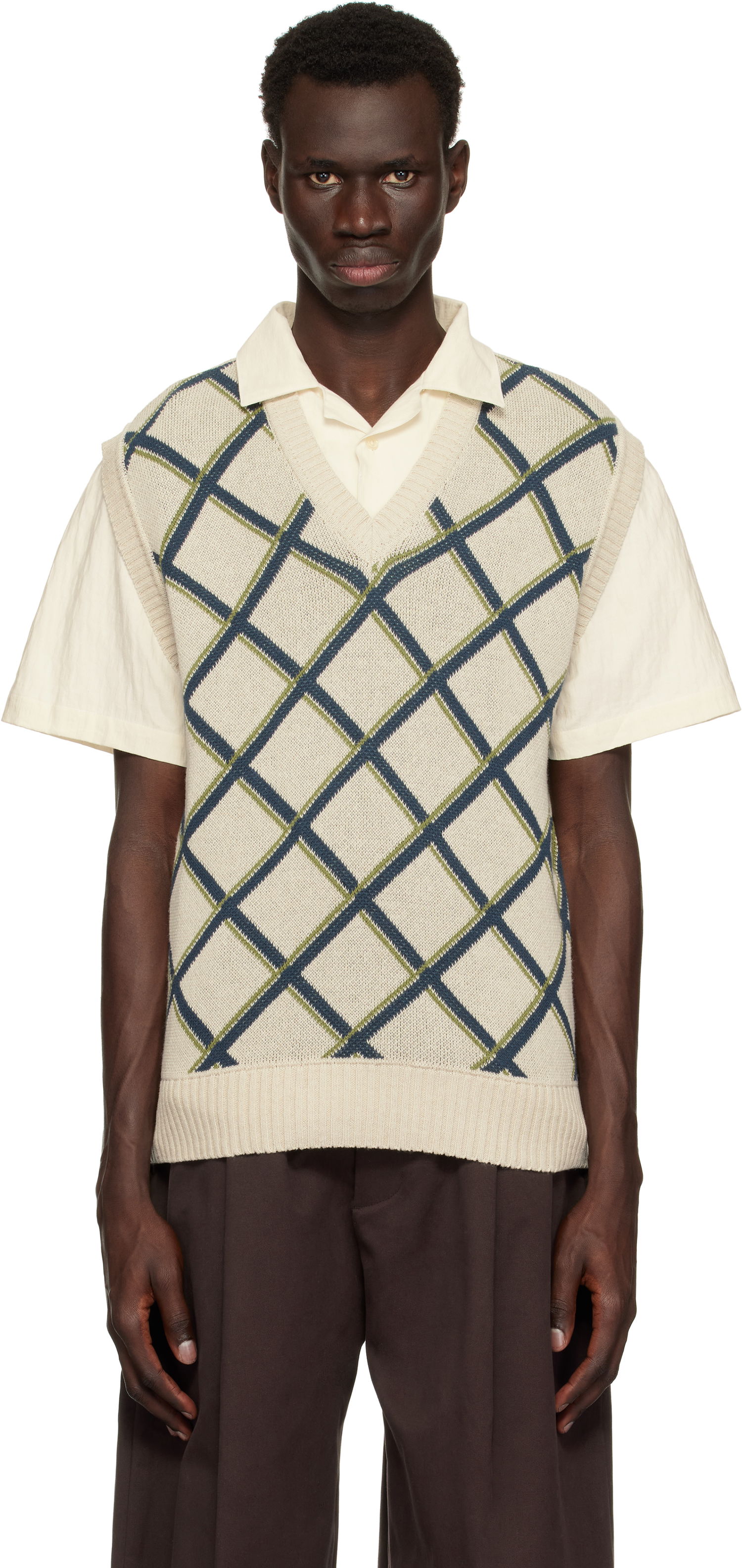 Sweater Palmes Palmes Argyle Knit Vest Beige | P40-0022-062, 0