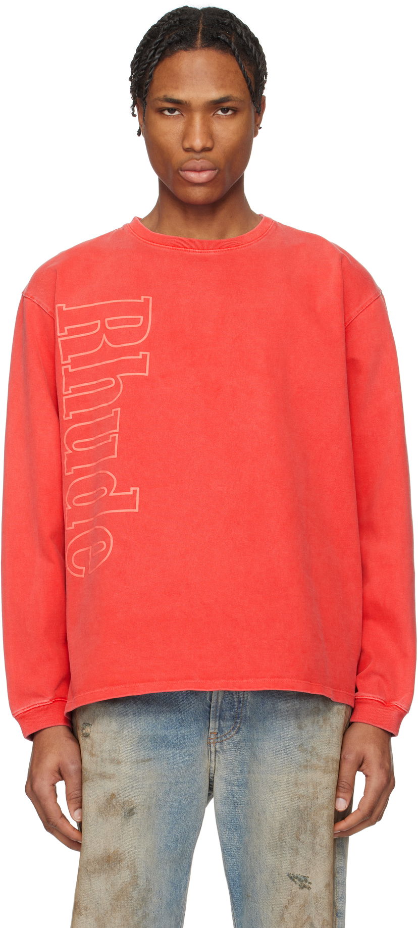 Sweatshirt Rhude Rhude Side Logo Long Sleeve T-Shirt Röd | RHPS25TT13012
