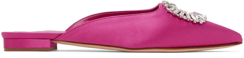 Skovård Manolo Blahnik Manolo Blahnik Sigulona Satin Mules with Jewel Embellishment Rosa | 222-1039
