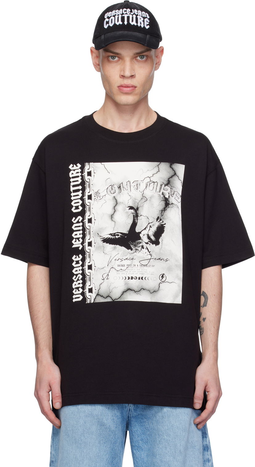 T-shirt Versace Screen-Printed Black T-Shirt Svart | E77GAHT07_ECJ00T