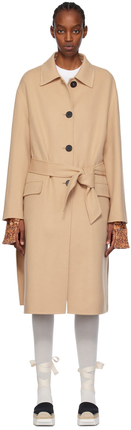 Rockar Marni Topstitched Trench Coat Beige | SPMA0223KS UTW982