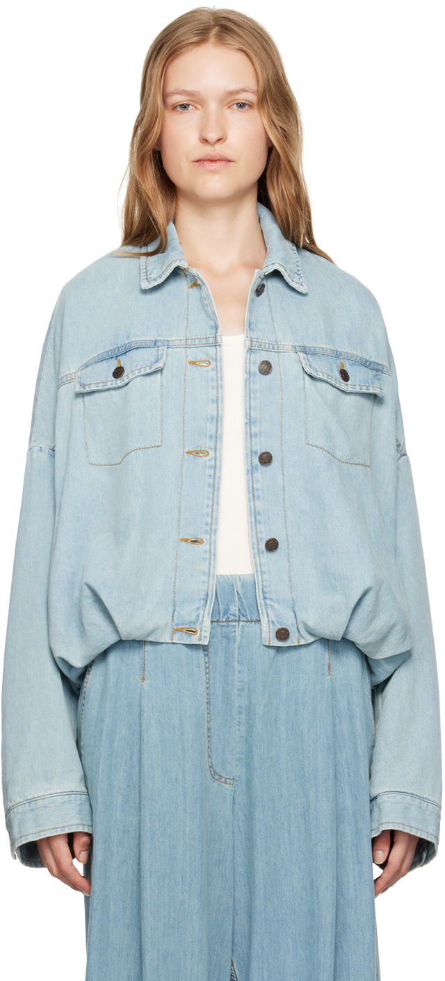 Jacka Dries Van Noten Round Denim Jacket Blå | 242-010506-9378