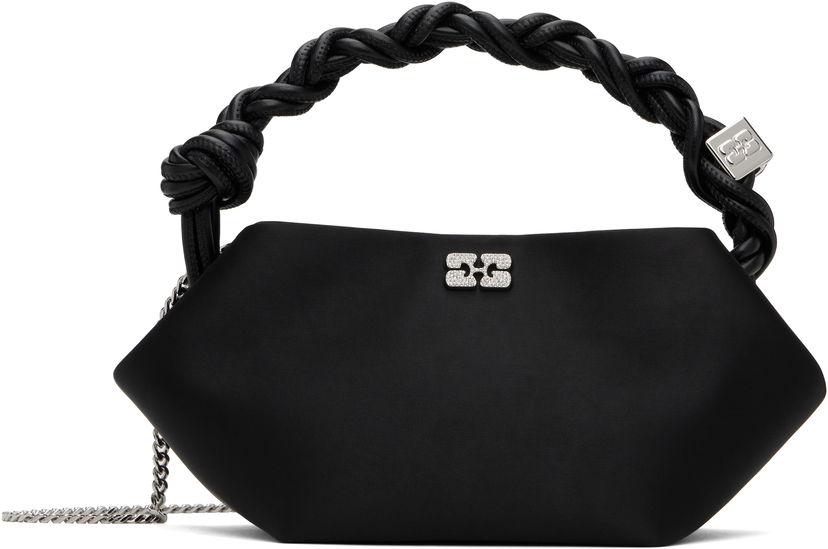 Handväska GANNI Satin Mini Bou Bag with Braided Handle and Crystal Logo Svart | A6340