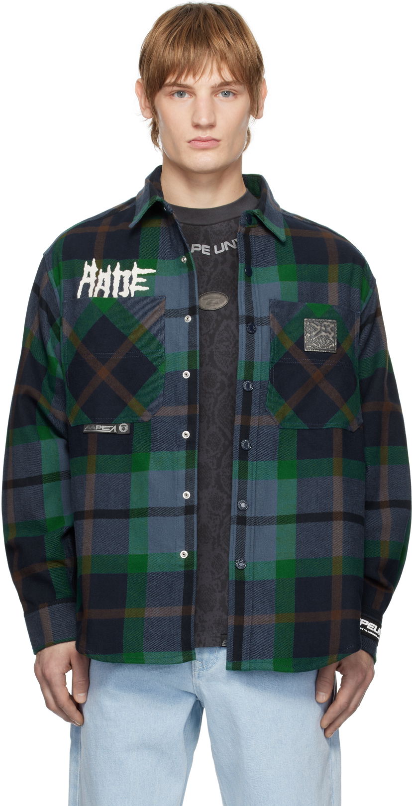 Skjorta AAPE by A Bathing Ape AAPE by A Bathing Ape 'AAPE UNVS' Long Sleeve Check Shirt Blå | AAPSTM8504XXNNYM