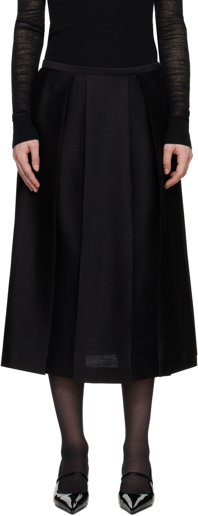 Kjol TOTEME TOTEME Twinflower Pleated Midi Skirt Svart | 251-WRB0273-FB0324