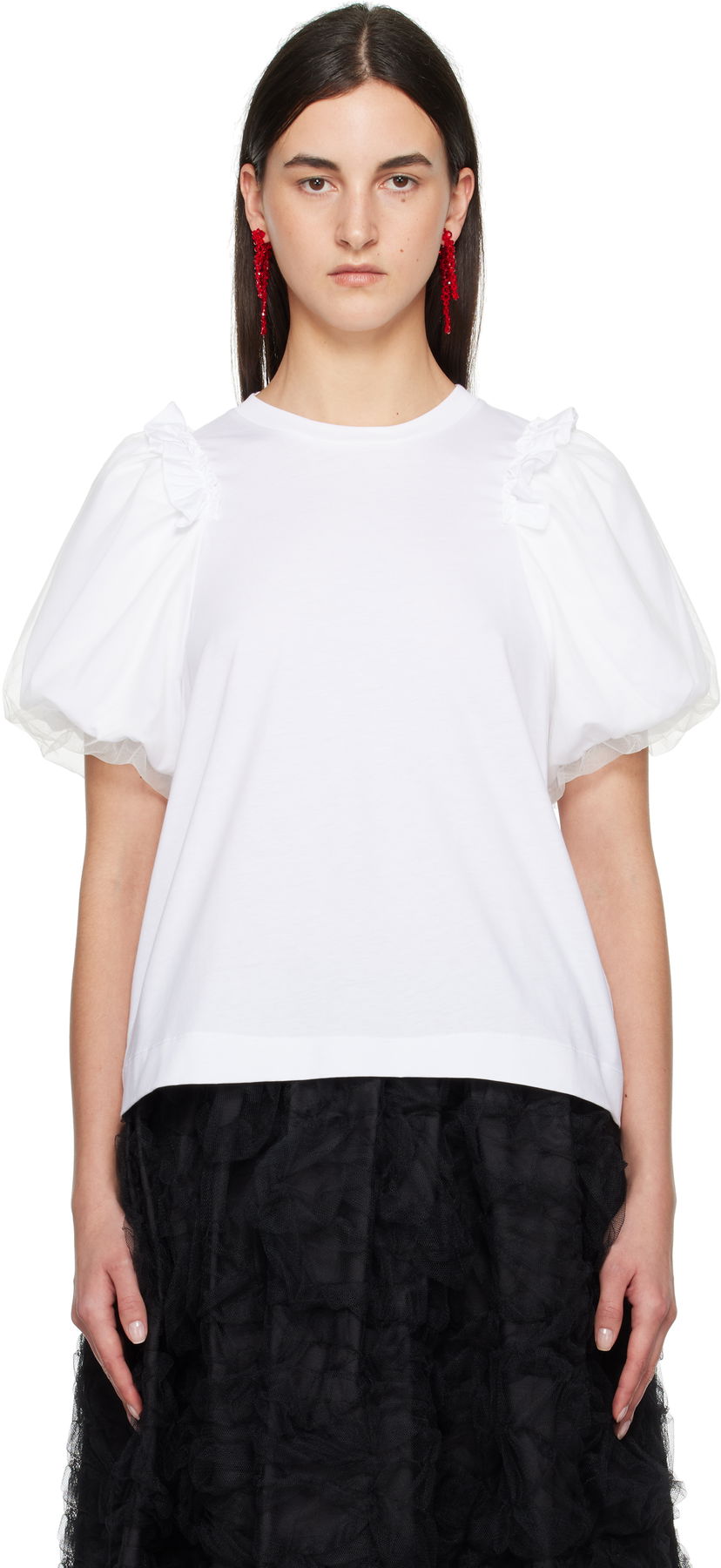 T-shirt Simone Rocha Simone Rocha Tulle Overlay Puff Sleeve T-Shirt Vit | 5179 0553