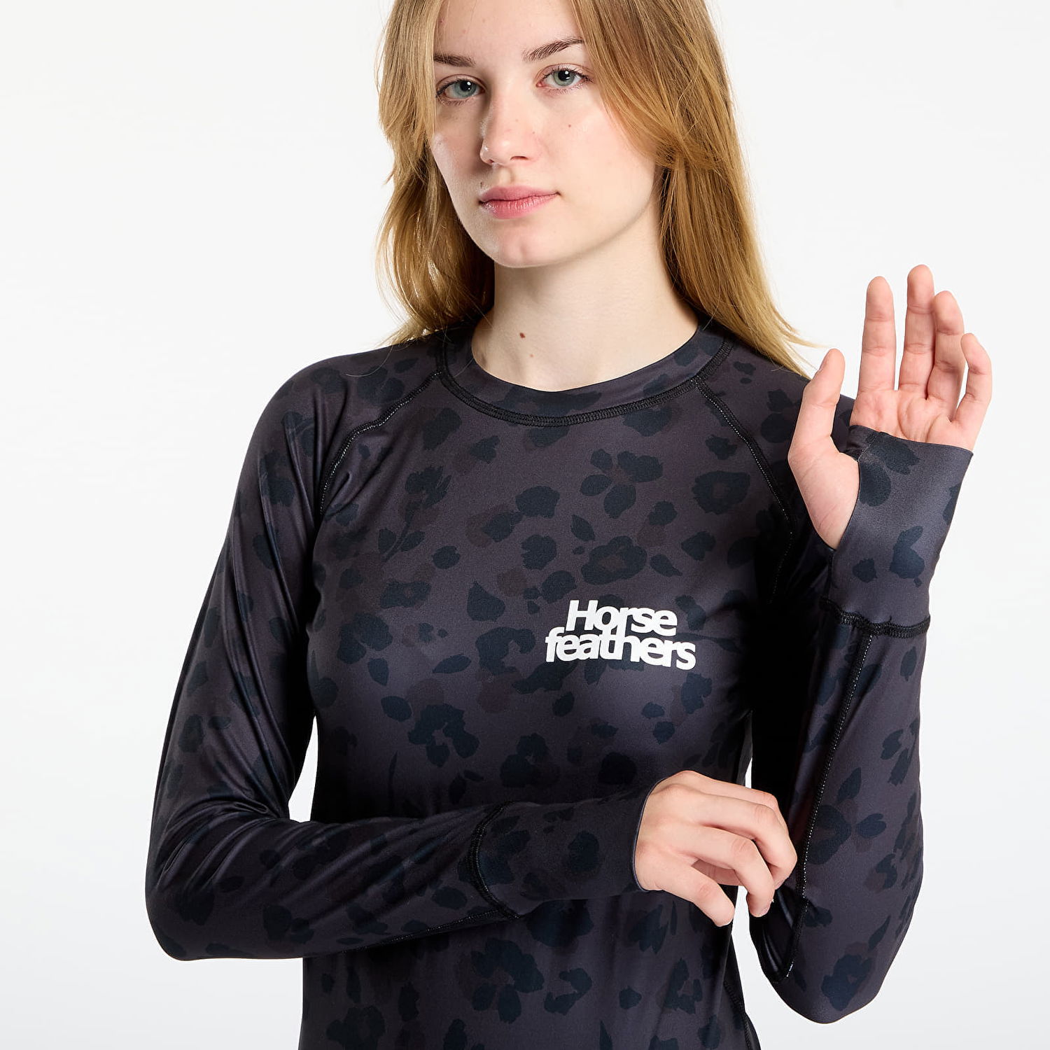 T-shirt Horsefeathers Long-Sleeve Top Mirra Floral Cheetah with Thumbholes Svart | SW927E, 1