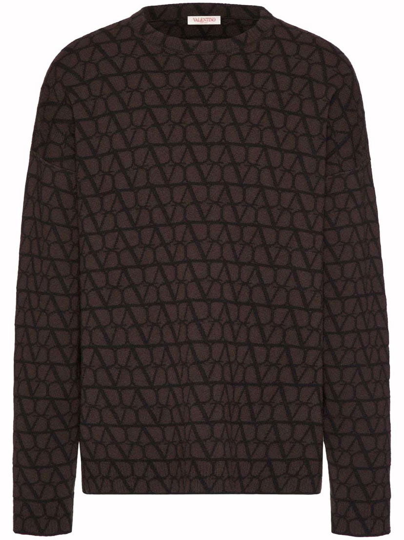 Sweater Valentino Allover Logo Knitwear Brown Brun | VKC27A9K3