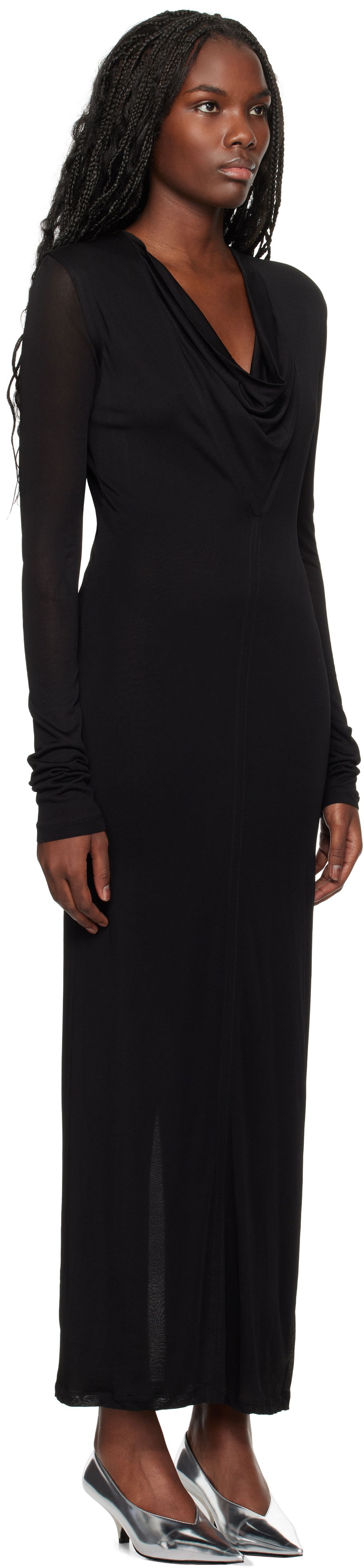 Klä TOTEME TOTEME Draped V-Neck Maxi Dress Svart | 244-WRD0176-FB0266, 1