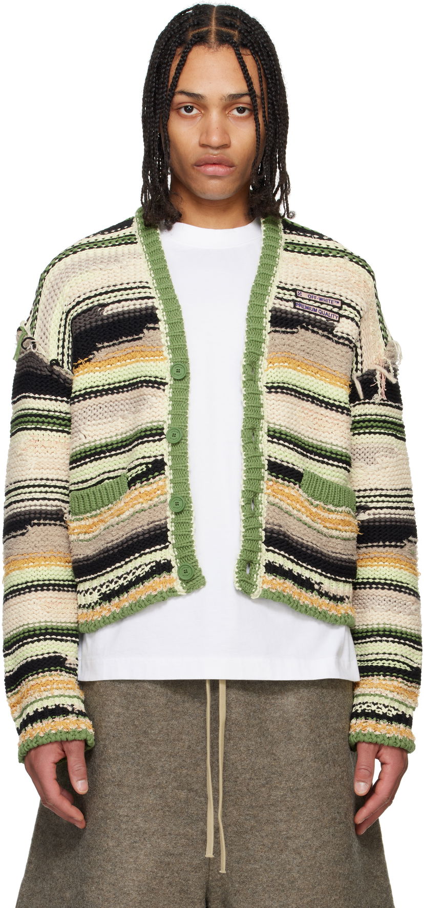 Sweater Off-White Off-White Premium Quality Striped Knit Cardigan Flerfärgad | OMHB02FS25KNI0015000