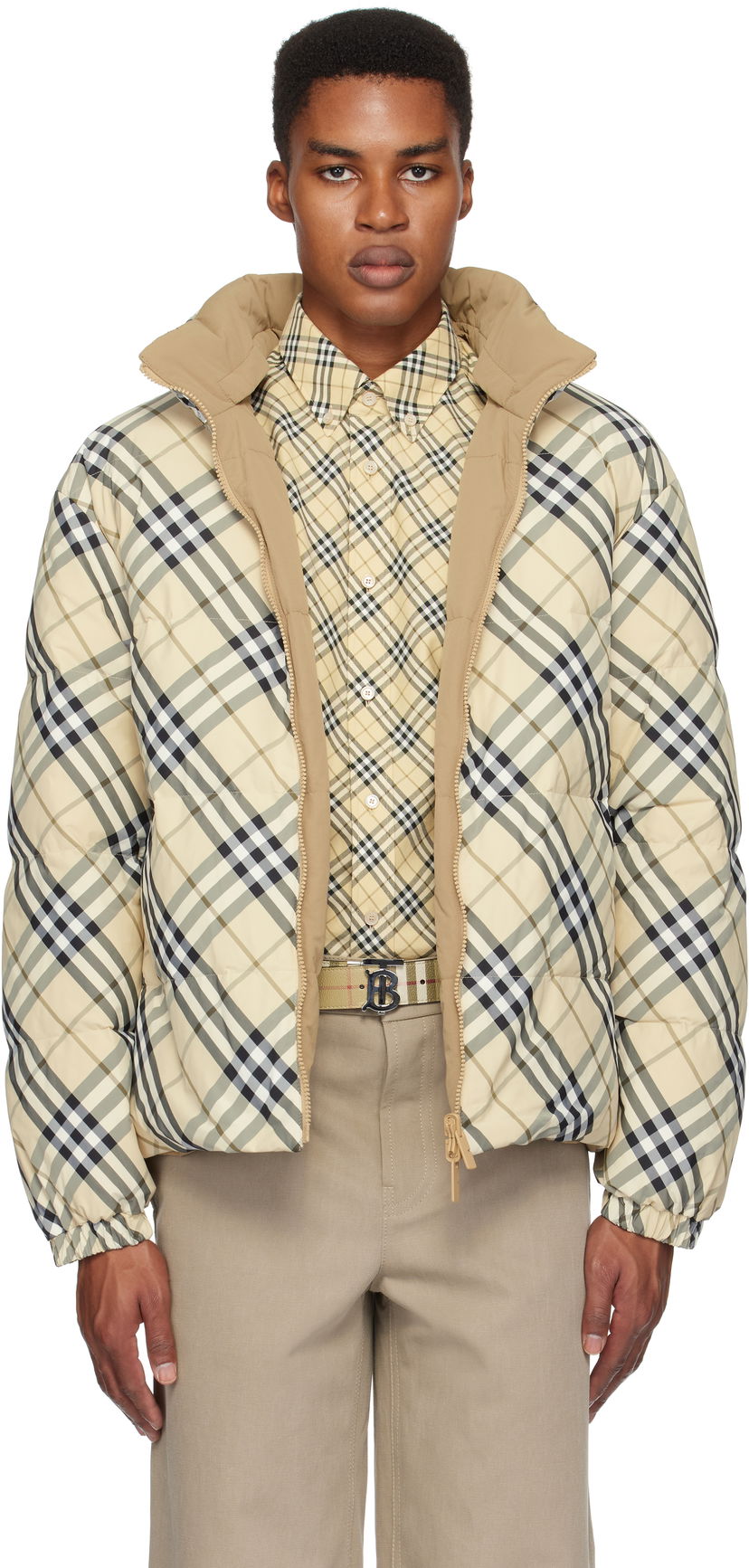 Pufferjacka Burberry Check Puffer Reversible Down Jacket Beige | 8098487