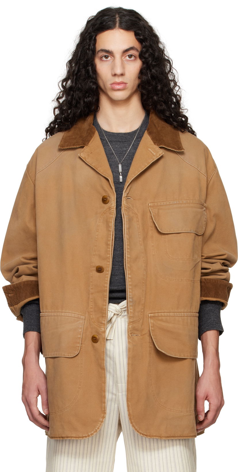 Jacka Maison Margiela Maison Margiela Corduroy Collar Waxed Jacket Brun | S50AM0625 M35206