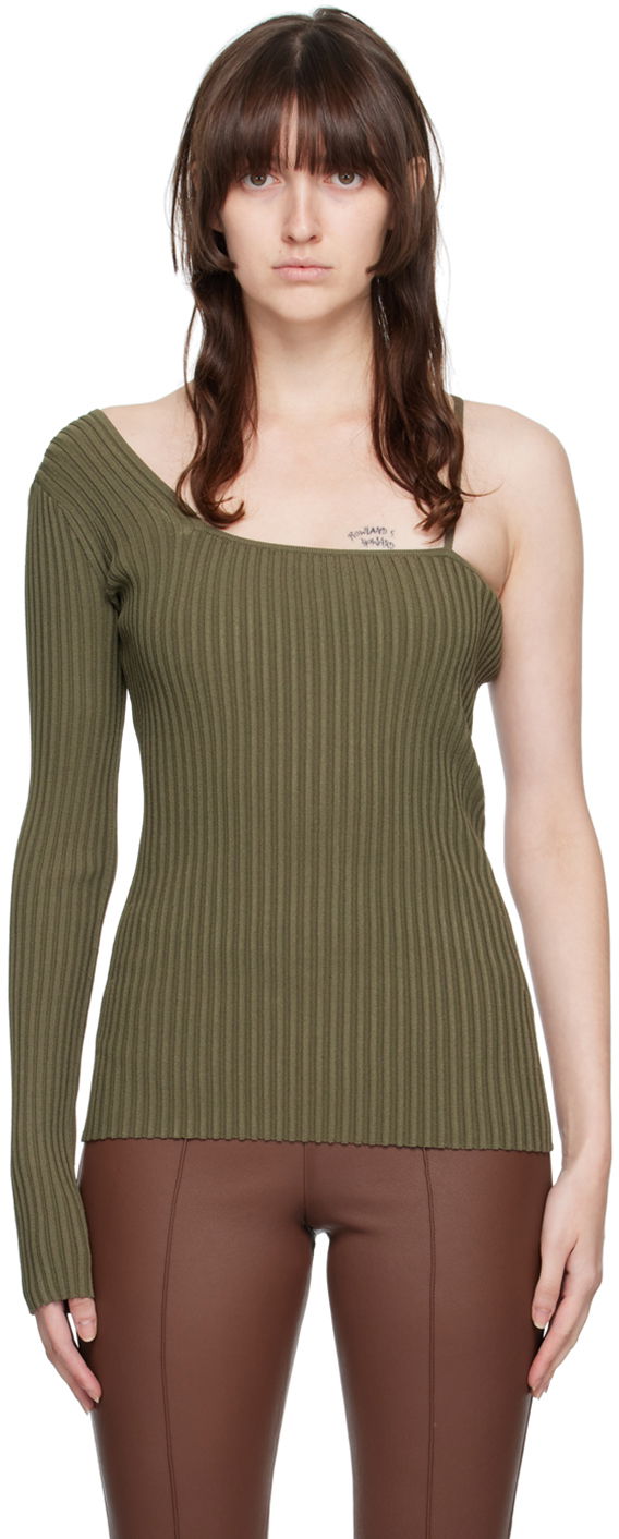 T-shirt Helmut Lang One Shoulder Ribbed Long Sleeve Top Grön | M06HW704