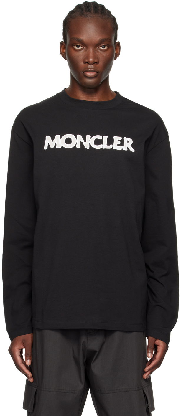 T-shirt Moncler Black Logo Appliqué Long Sleeve T-Shirt Svart | J20918D0000489AJS