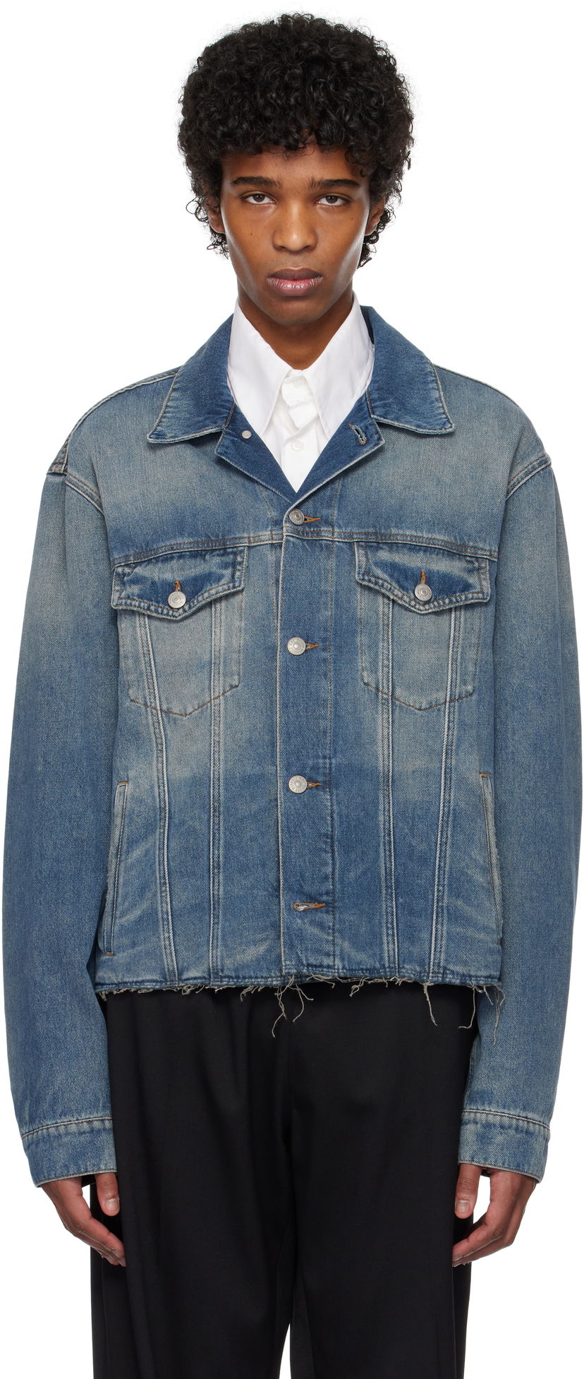 Jacka Maison Margiela MM6 Maison Margiela Raw Edge Denim Jacket Blå | SH0AM0047 M30017