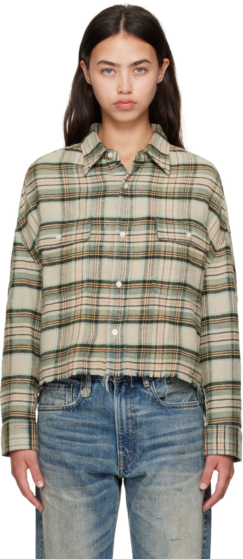 Skjorta R13 R13 Cropped Plaid Shirt Grön | R13W7298-R558B