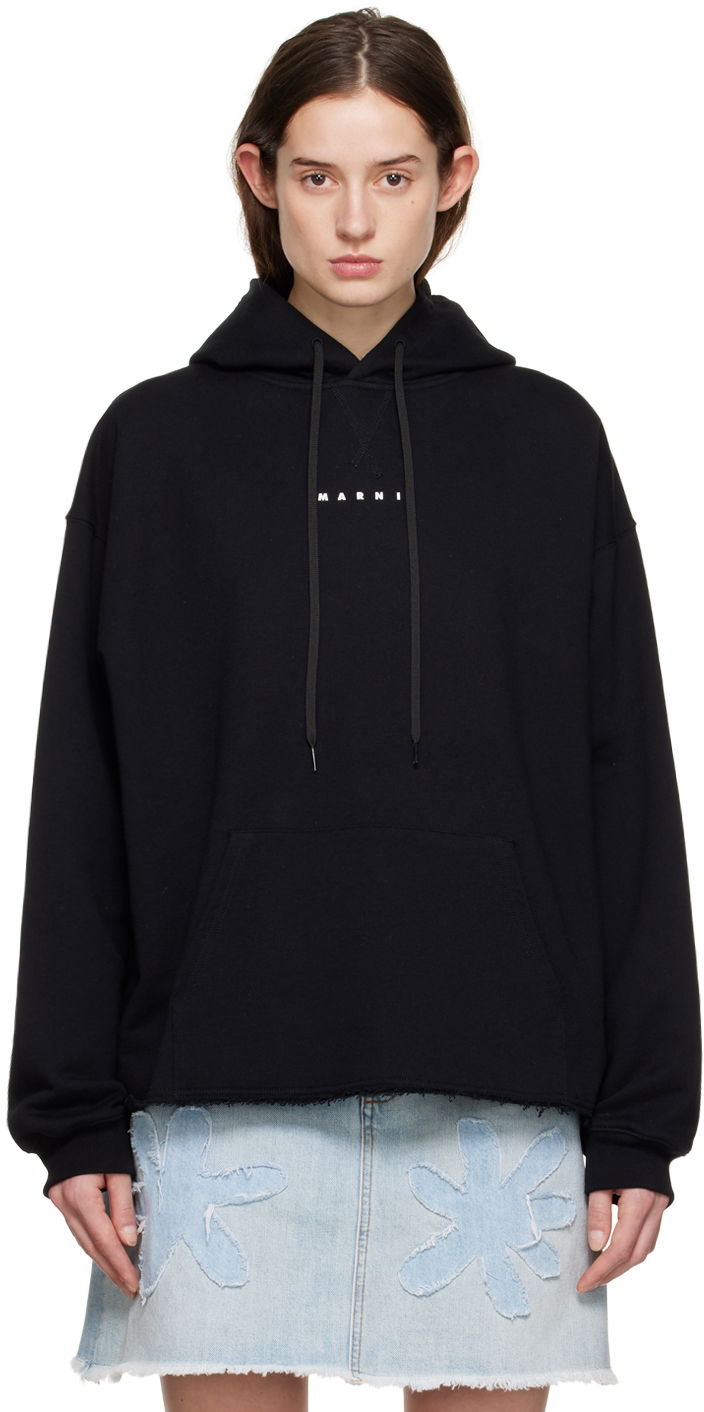 Sweatshirt Marni Raw Edge Hoodie Svart | FLJE0176P1 USCU87