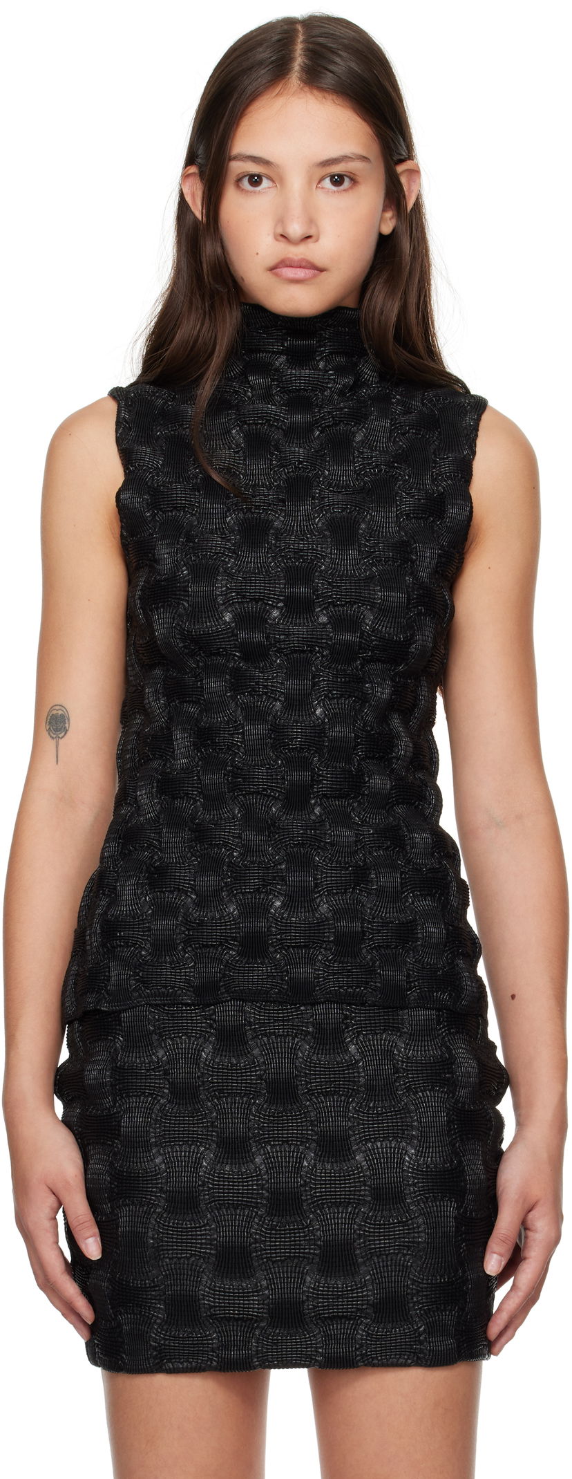 Klä Nanushka Harriet Vegan Leather Mock Neck Top Svart | NW24FWTP32400