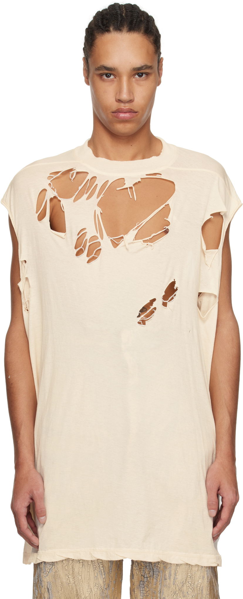 Linne Rick Owens Rick Owens DRKSHDW Distressed Sleeveless T-Shirt Beige | DU01E3158 BHNDSD
