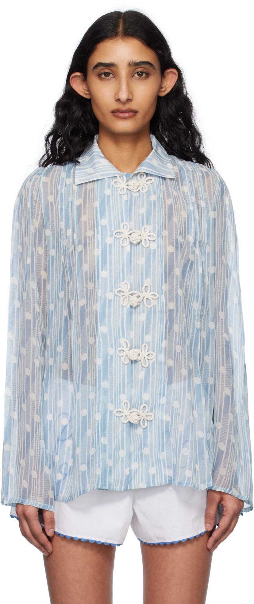 Skjorta Bode Bode Meridian Print Blouse Blå | WRS25SH031