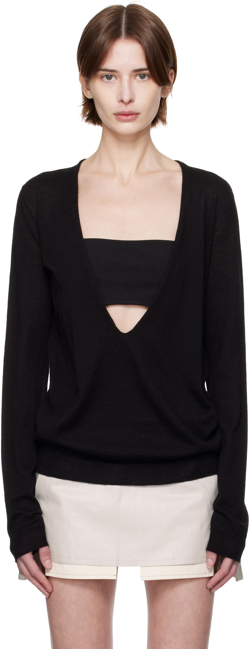 Sweater Rick Owens Rick Owens Hollywood Xtreme V-Neck Pullover Svart | RP01E7668 M