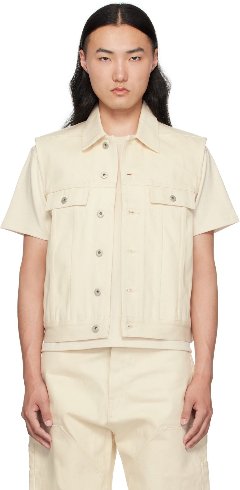 Väst Rick Owens Rick Owens DRKSHDW Hollywood SL Trucker Denim Vest Vit | DL01E6798 HNJP