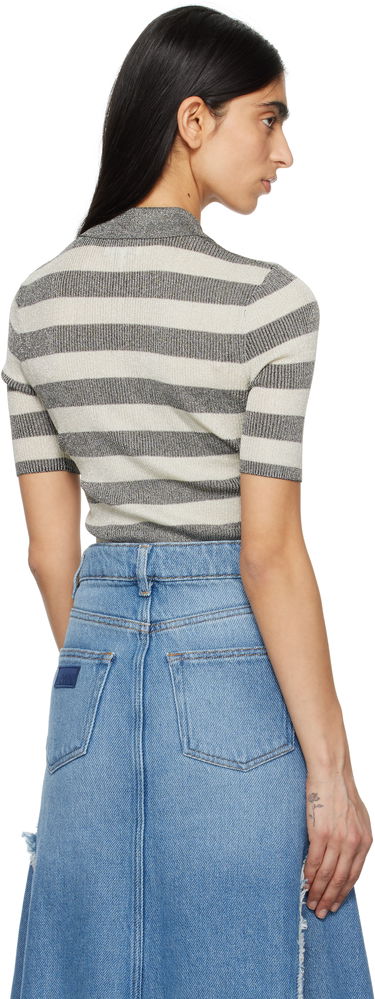 Sweater GANNI GANNI Sparkle Rib Knit Striped Polo Grå | K2482, 2