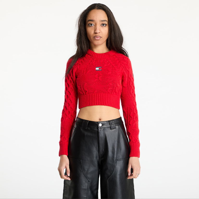 Sweater Tommy Hilfiger Tommy Jeans Badge Star Cable Crop Sweater Röd | DW0DW19882 XME