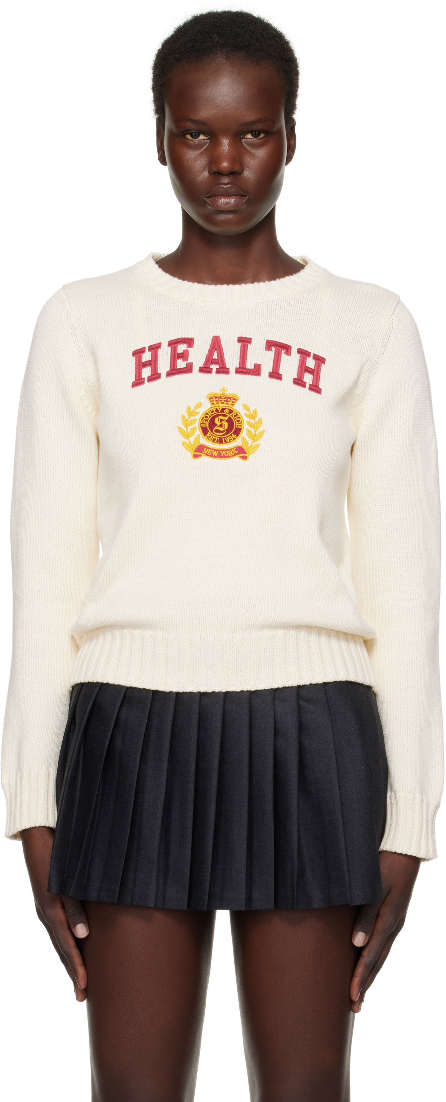 Sweater Sporty & Rich 'Health' Crest Knitted Sweater Vit | WS065506240CR01, 0