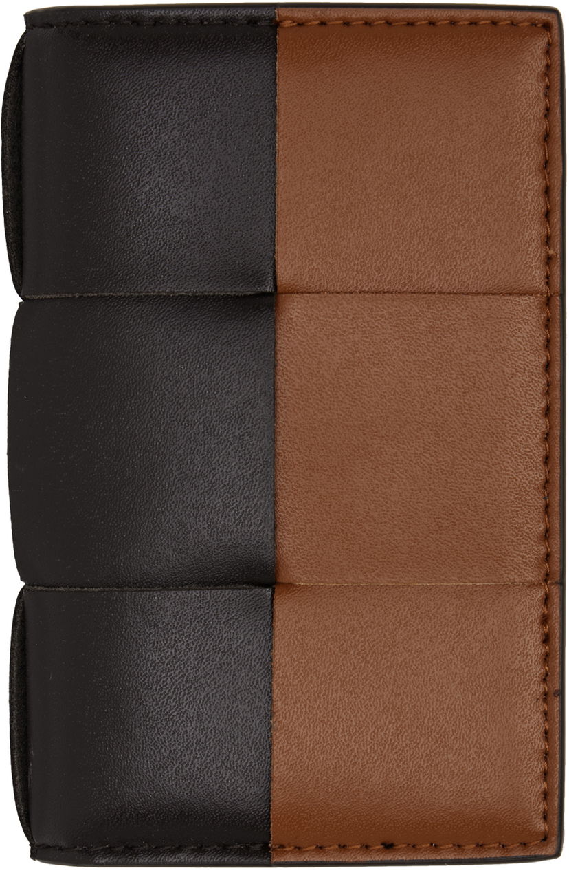 Plånbok Bottega Veneta Brown & Tan Cassette Flap Card Case Wallet Svart | 748053V4HD3