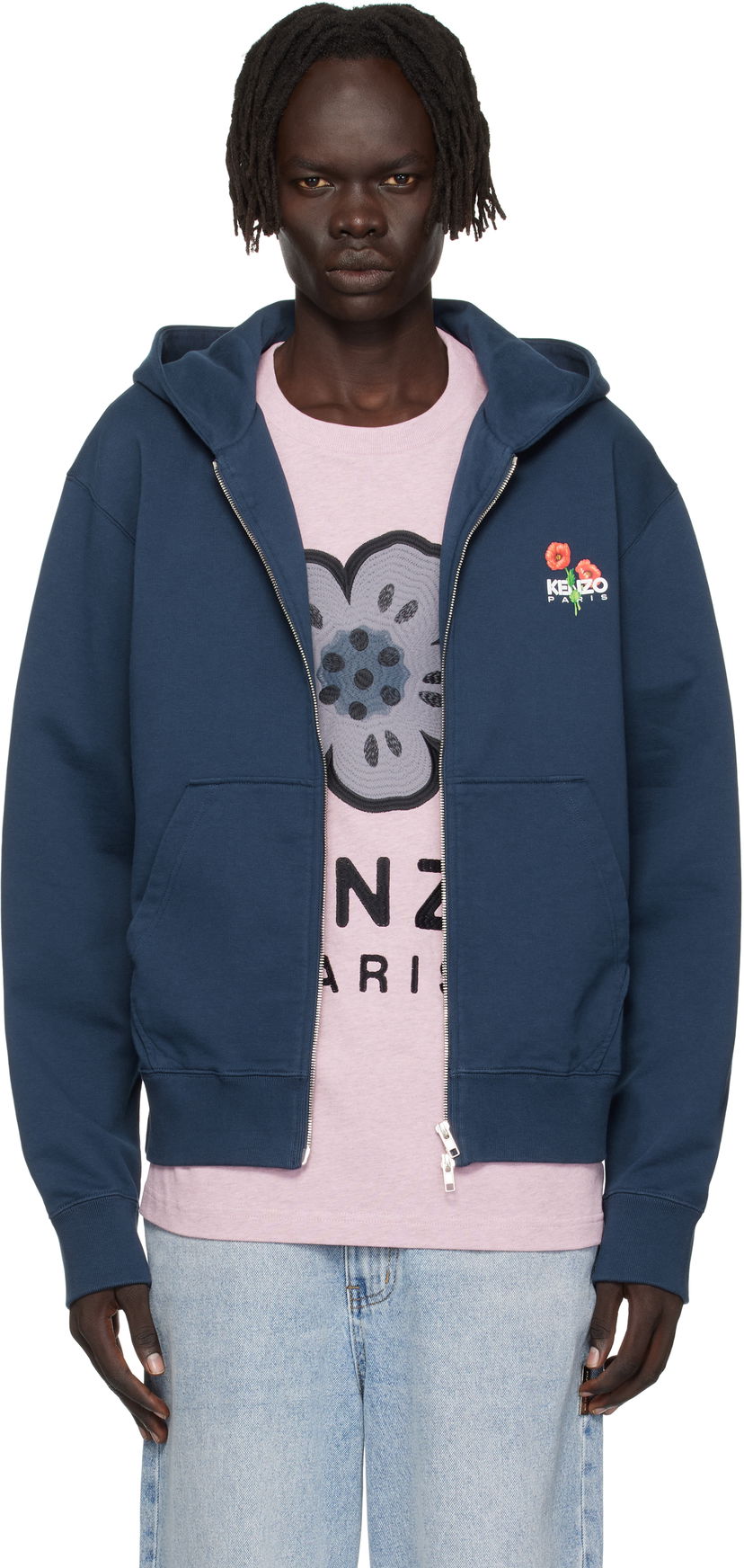 Sweatshirt KENZO Kenzo 'KENZO Archive Bouquet' Full-Zip Hoodie Mörkblå | FF65HO2554MF