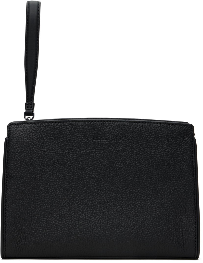 Plånbok BOSS BOSS Pebble-Grained Leather Wristlet Pouch Svart | 50548170