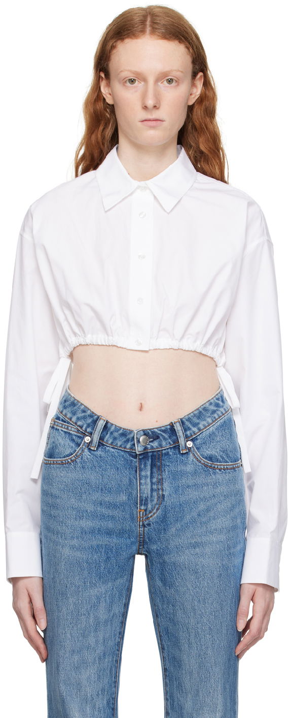 Skjorta Alexander Wang Alexanderwang.t Cropped Tie-Hem Shirt Vit | 4WC3231400, 0