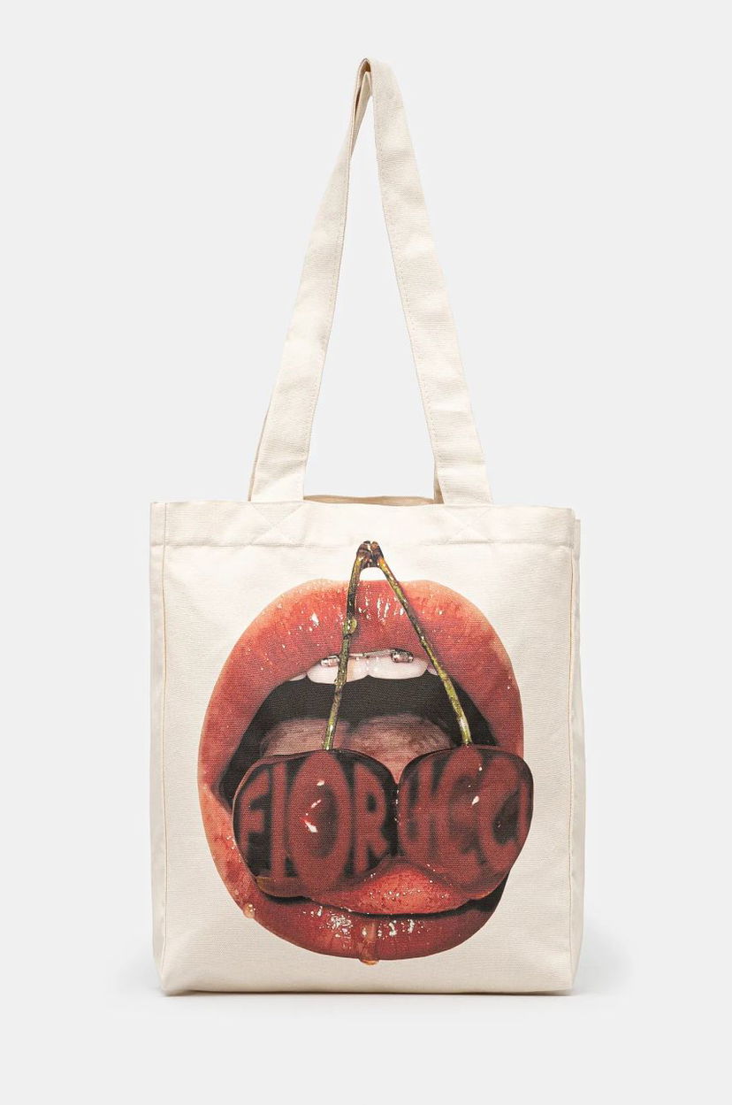 Tygpåse Fiorucci Mouth Print Canvas Tote Bag Vit | U01FPABA207CO03WH02