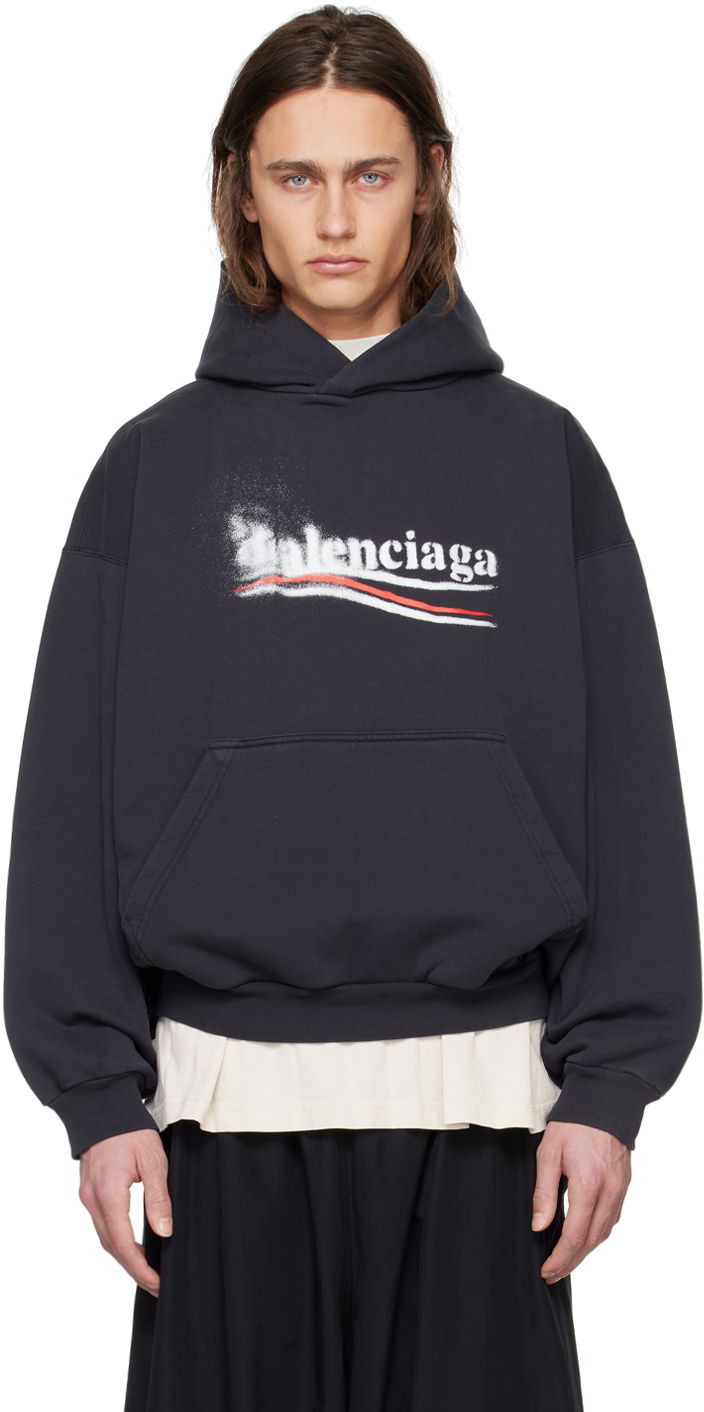 Sweatshirt Balenciaga Black Political Stencil Hoodie Svart | 767877TQVI71569, 0