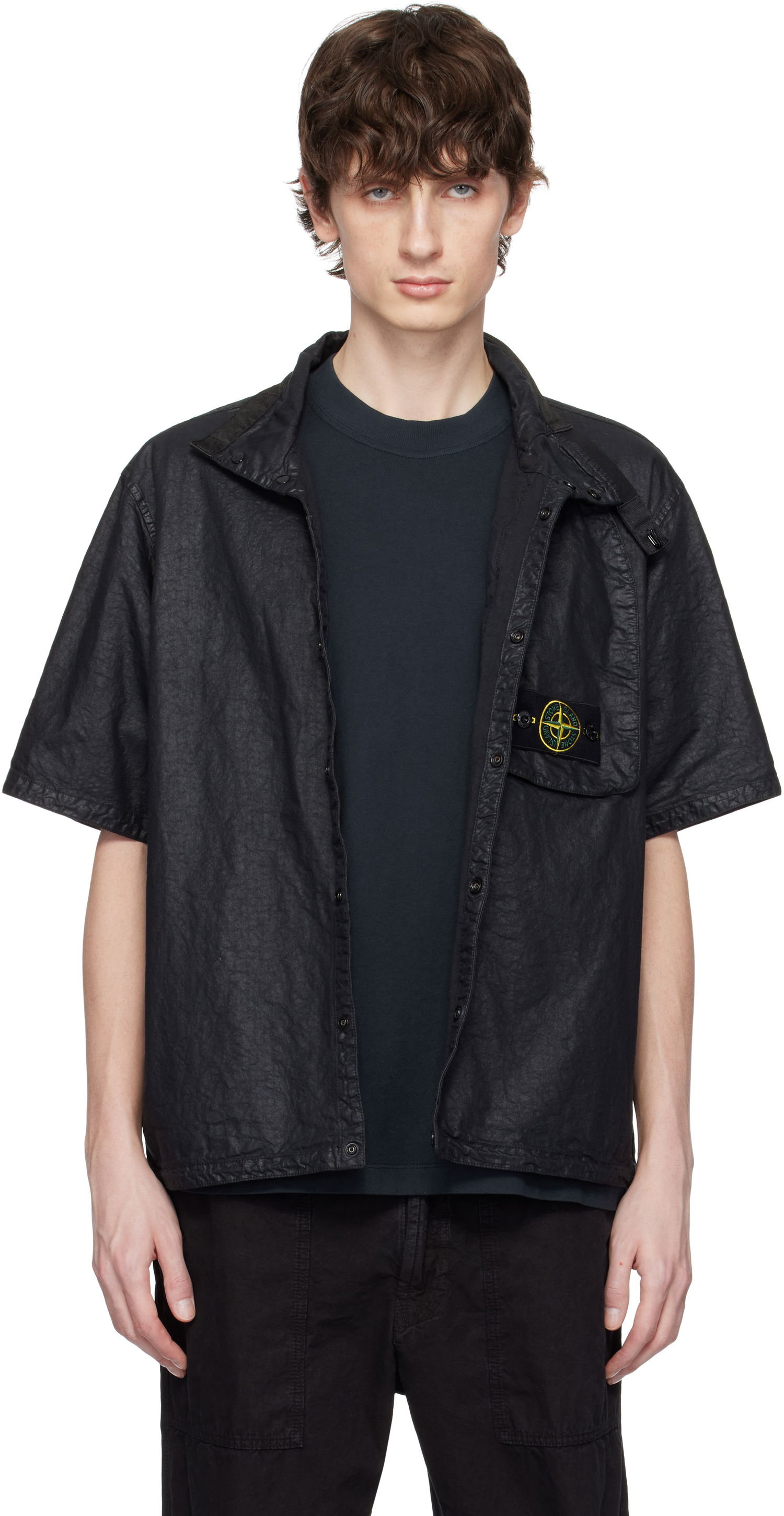Skjorta Stone Island Stone Island Organic Look Nylon Panama-TC Shirt Svart | K1S15 1200028 S0069, 0