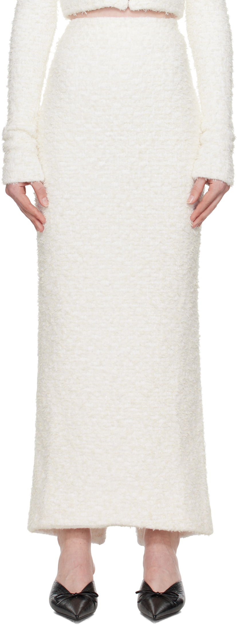 Kjol Balenciaga Balenciaga Tweed Maxi Skirt Vit | 796952 T3328