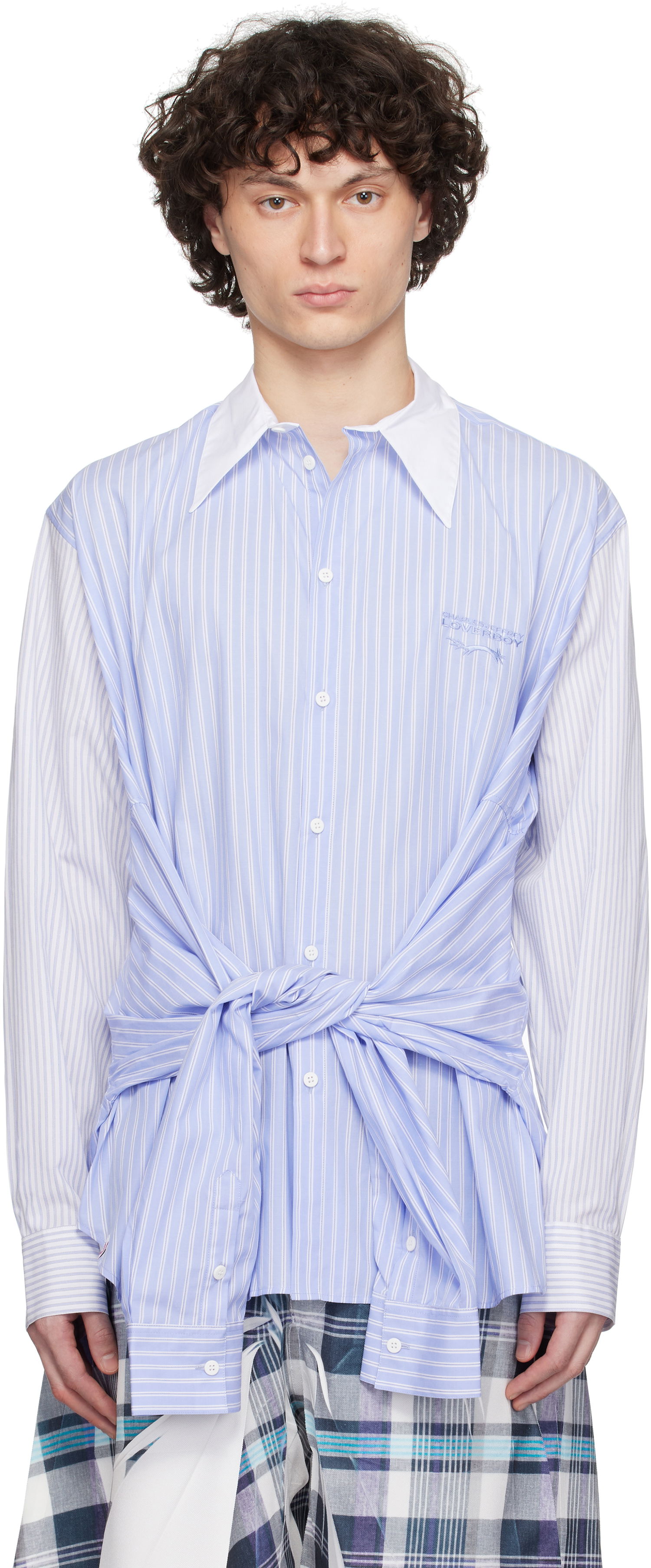 Skjorta Charles Jeffrey Loverboy Charles Jeffrey LOVERBOY Hug Tie-Front Striped Shirt Blå | 54070302, 0