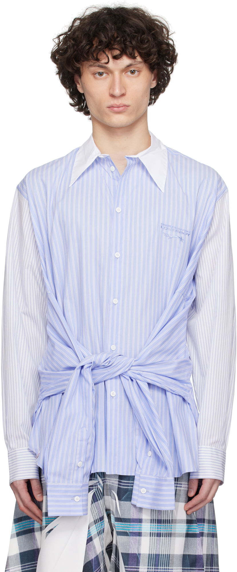 Skjorta Charles Jeffrey Loverboy Charles Jeffrey LOVERBOY Hug Tie-Front Striped Shirt Blå | 54070302