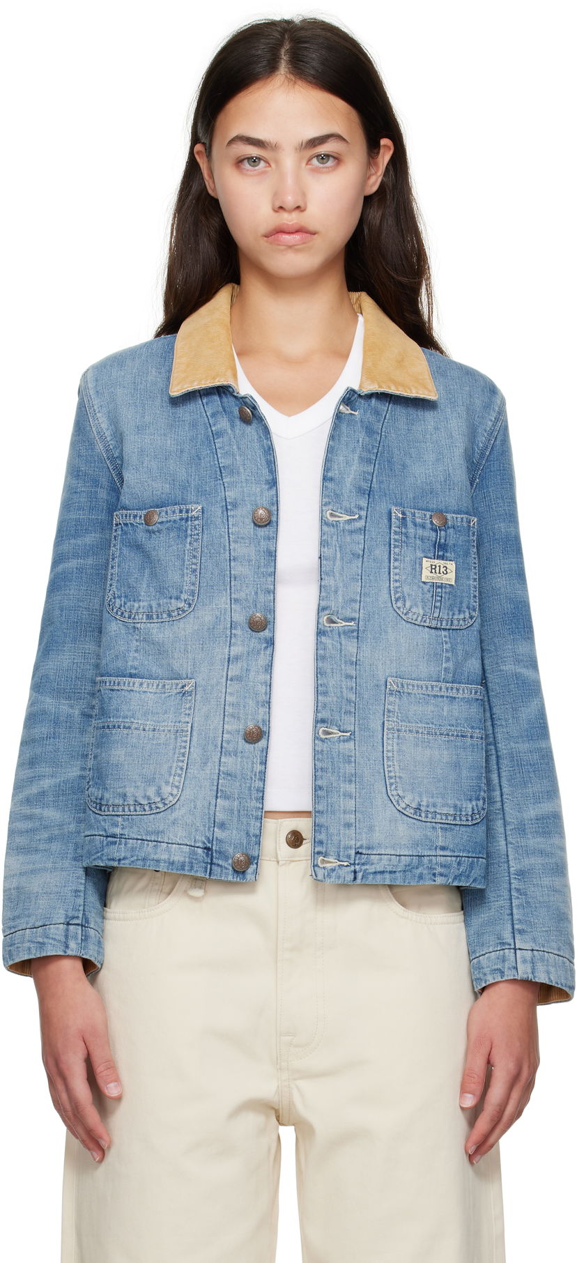 Jacka R13 Cropped Denim Chore Jacket Blå | R13WD183-D346A