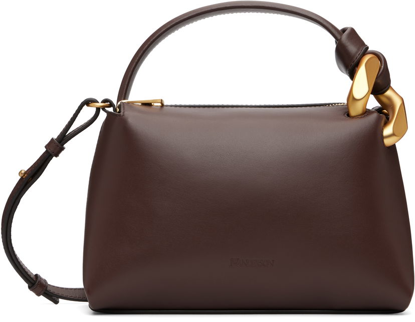 Axelväska JW Anderson JW Anderson The JWA Small Corner Leather Shoulder Bag with Sculptural Link Handle Brun | HB0758-LA0232