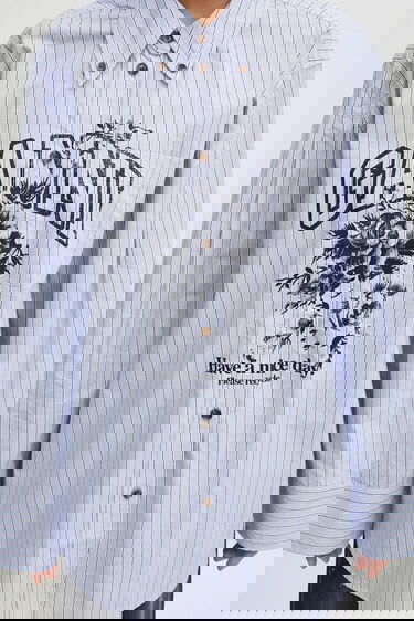 Skjorta GANNI Stripe Cotton Oversized relaxed classic collar shirt Blå | W0826, 3